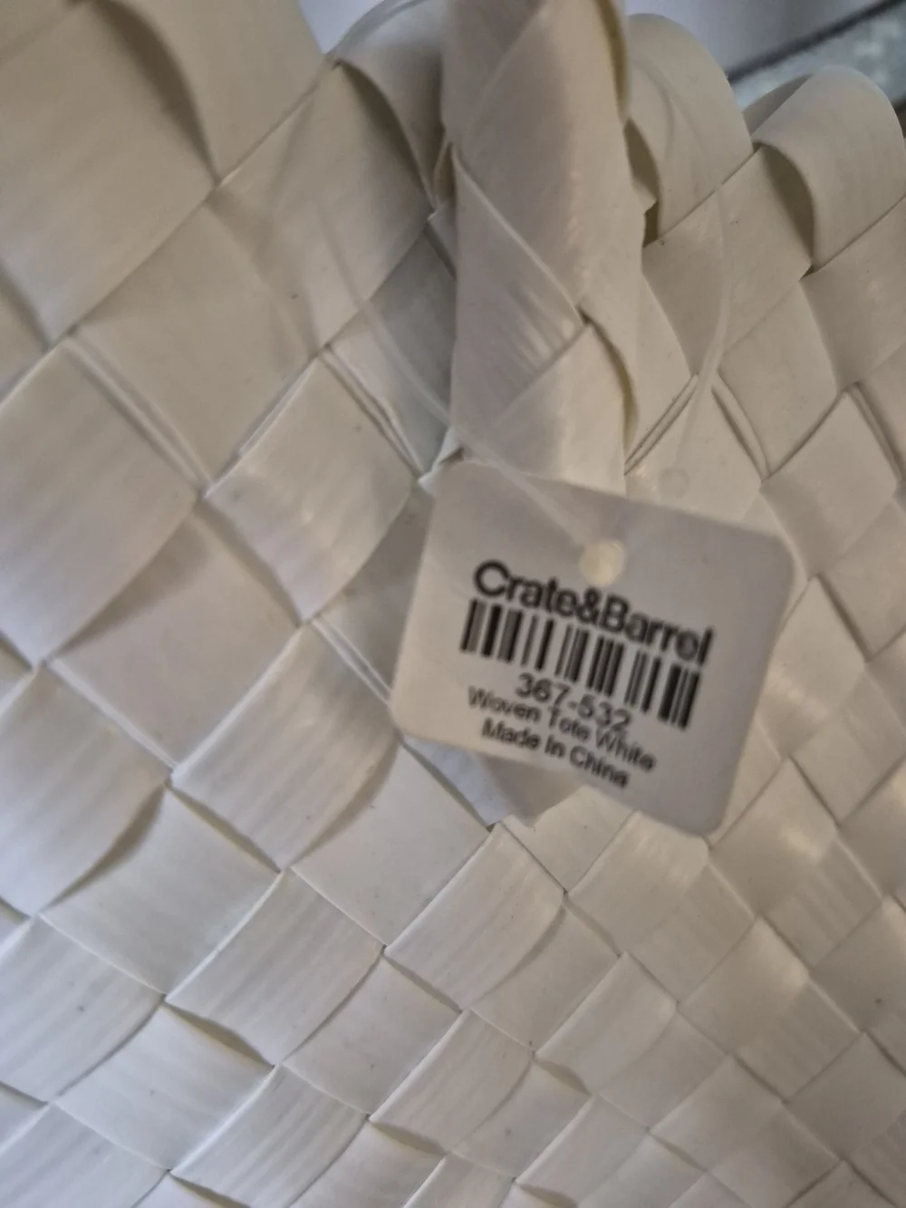 NWT Crate & Barrel Large White Woven Tote Bag - Spacious Summer Shoulder Bag - Picture 8 of 10